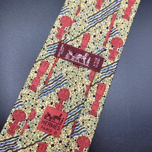 Hermes Paris Made In France Multi Color Tiki Pattern Silk Tie 7639 TA